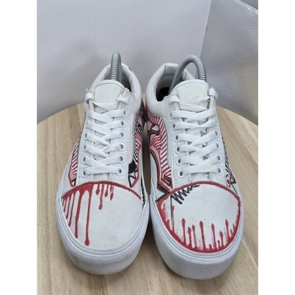 Vans Old Skool Skate Womens Size 9.5 White Canvas Skateboard Sneaker Customized - Picture 4 of 9